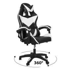 ​​Ergonomic Gaming Chair Adjustable Lumbar Support & Headrest - Reclining Office Computer Chair, 360° Swivel PU Leather Racing Seat for Long Sessions​ (Black+white)