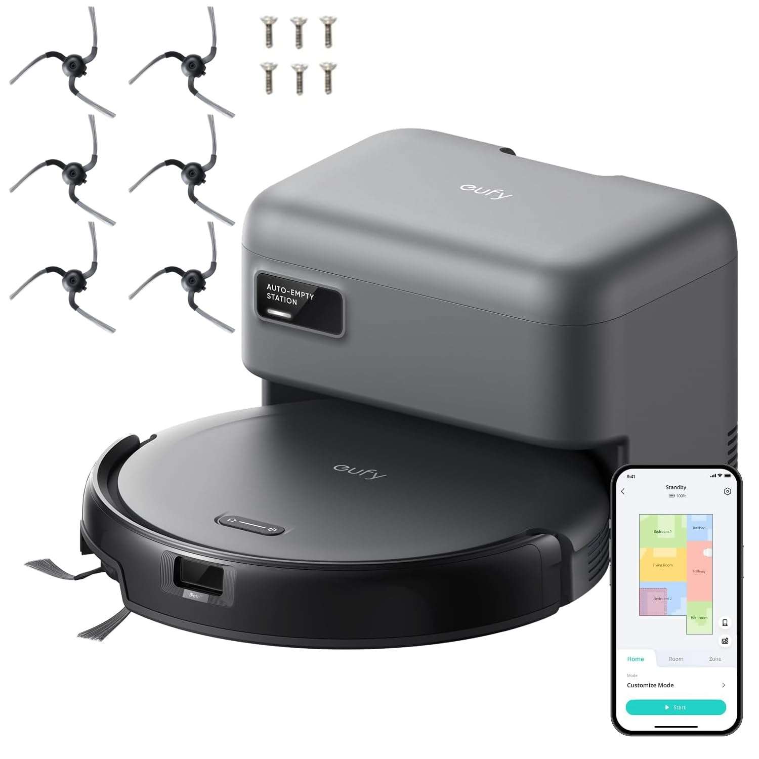 eufy Robot Vacuum C10 with Self Empty Station with Replacement Side Brush 4000Pa, 2.85-Inch Slim Body, Up to 60 Days of Hands Free Cleaning,Carpet Cleaning, Edge Expansion...