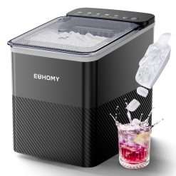 EUHOMY Countertop Ice Maker, One-Touch Control, 9 Cubes 2 Sizes, Produces 12kg/24h, Automatic Cleaning, Smart Reminders, Transparent Lid, Black, Suitable for...