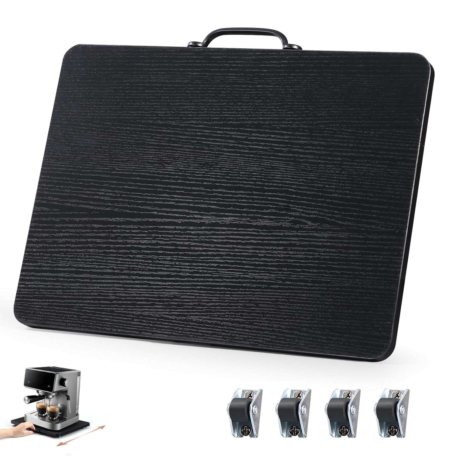 Evermagin Appliance Slider, Sliding Tray for Coffee Maker, Coffee Pot Slider Tray for Countertop, Kitchen Appliance Rolling Tray with Rubber Wheels, Large - Wide, Black (16" X...