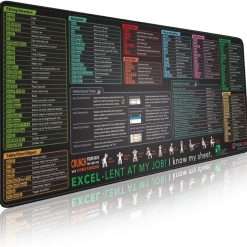 Excel Shortcut Keys Mouse Pad - Extended Large XL Cheat Sheet Gaming Mousepad | PC Office Spreadsheet Keyboard Mat | Non-Slip Stitched Edge