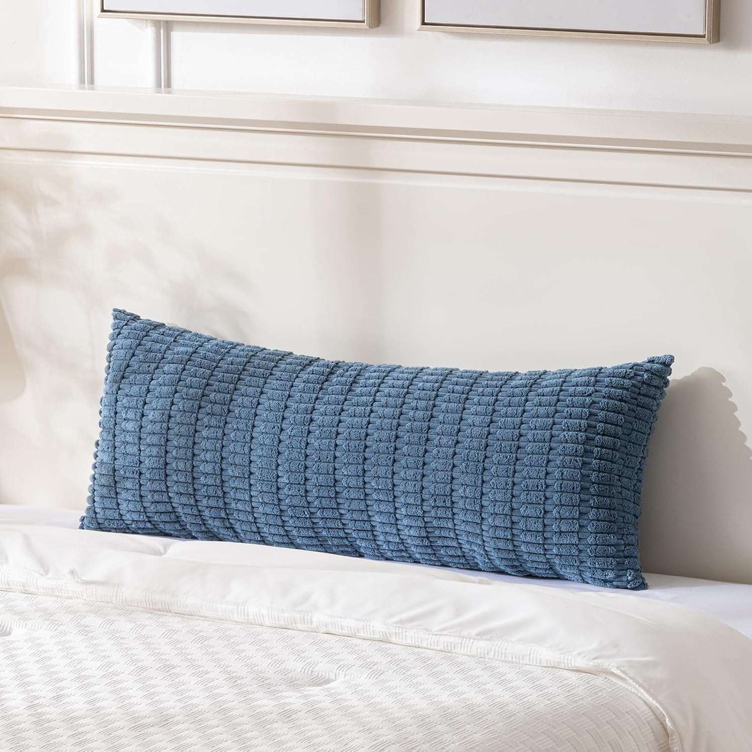 Fancy Homi Dusty Blue Long Body Lumbar Decorative Throw Pillow Covers 14x36 Inch for Bed Couch Bedroom Bench, Soft Corduroy Rectangle Solid Pillow Case, Rustic Farmhouse Boho...