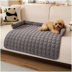 Fluffy Fuzzy Calming Dog Bed Sofa Protector Pet Mat,Fluffy Dog Couch Bed with Non Skid Bottom, Washable Soft Warm Dog Cushion, Dark Gray