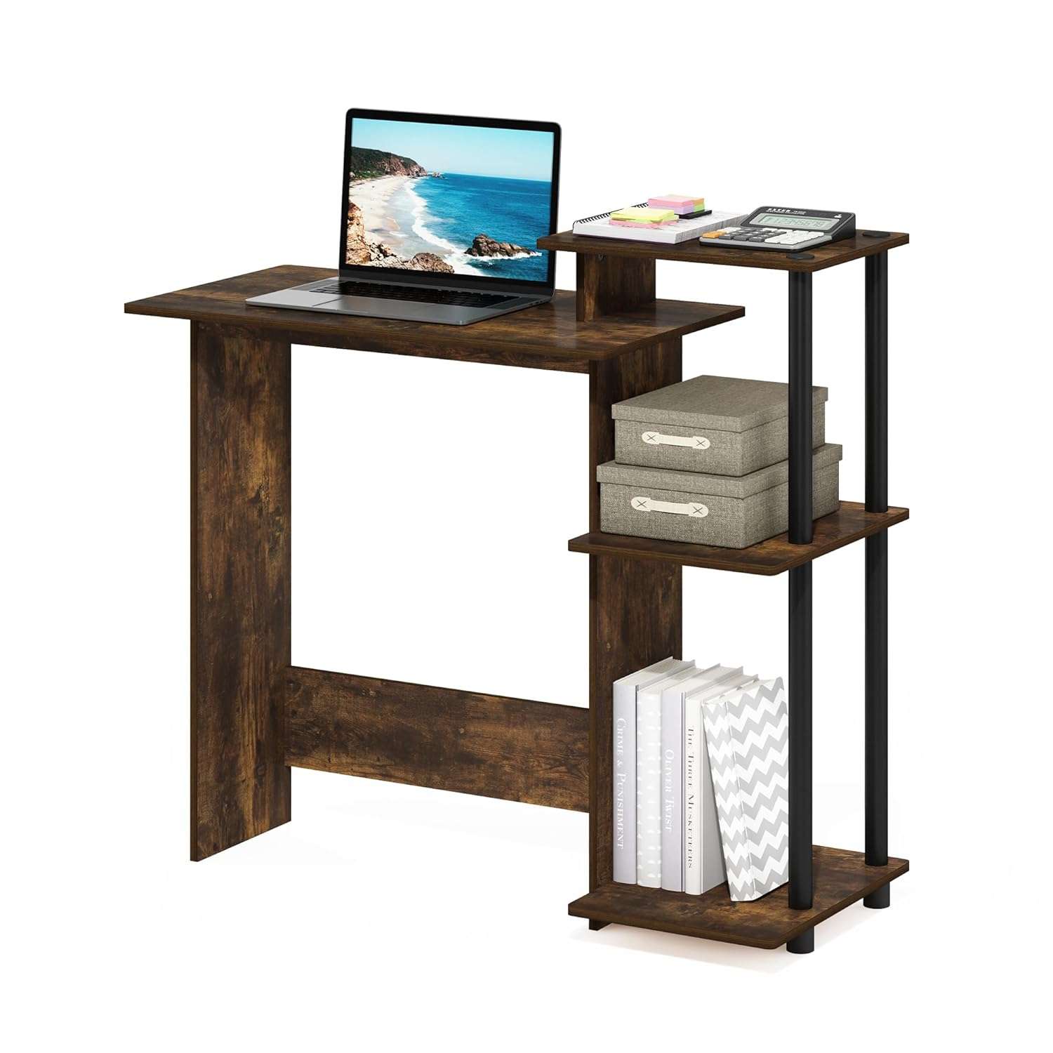 Furinno Efficient Home Laptop Notebook Computer Desk, Study Desk, Writing Desk, Amber Pine/Black