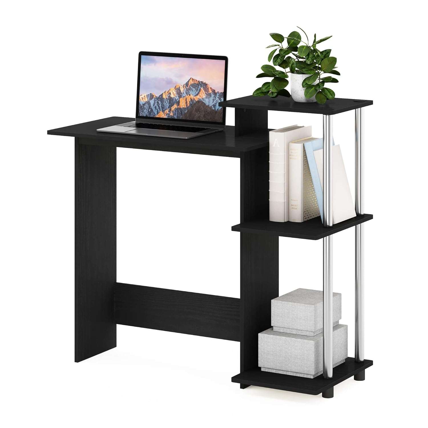 Furinno Efficient Home Laptop Notebook Computer Desk, Study Desk, Writing Desk, Americano/Stainless Steel