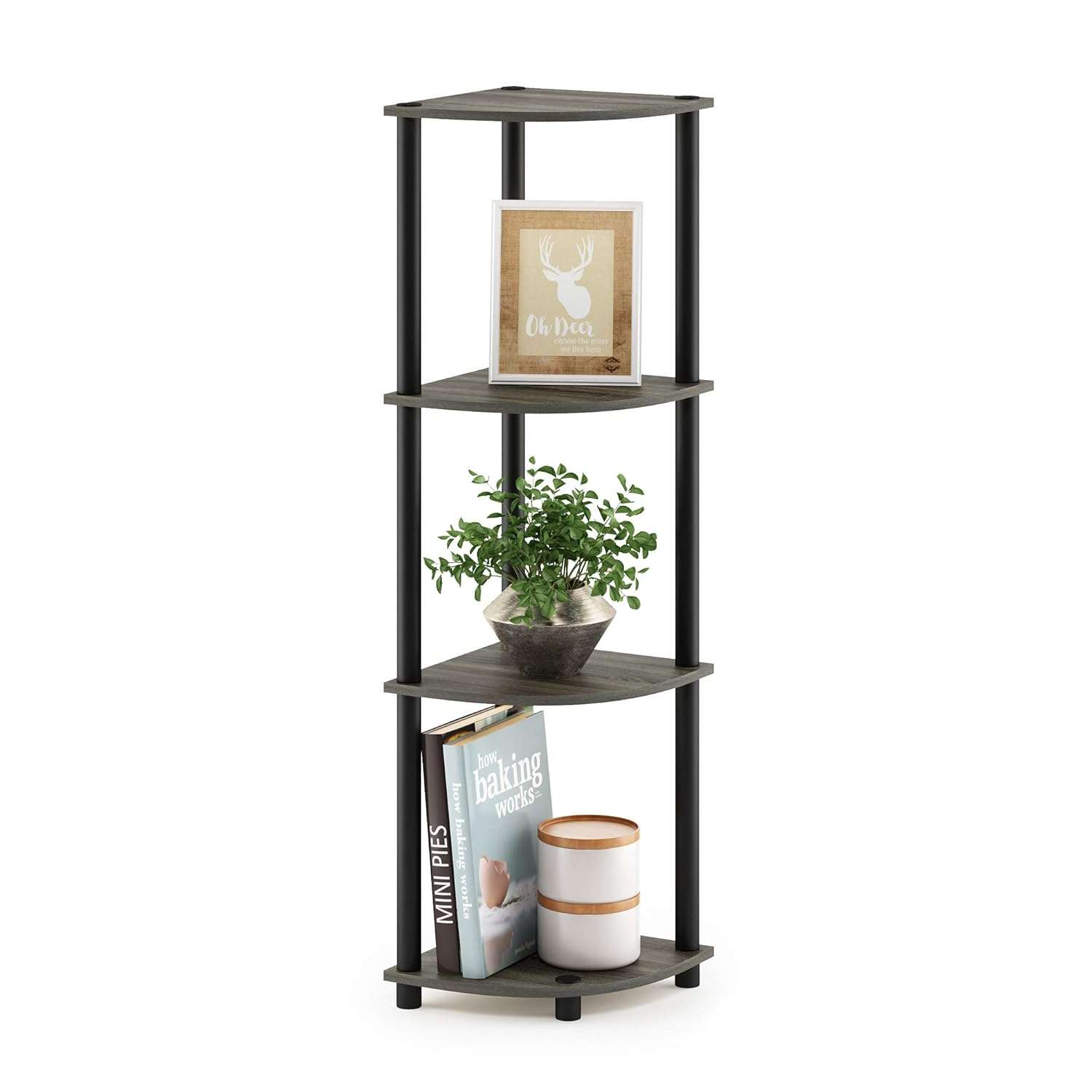 Furinno Toolless Shelves, Wood, French Oak Grey/Black, one size, 4-Tier