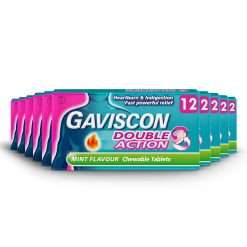 Gaviscon Double Action Tablets, Mint Chewable, 10 X 12 Tablets, 120 Pack, Indigestion Tablets, Heartburn Tablets, Antacids Tablets, Acid Reflux Tablets, Anti Acid Reflux...