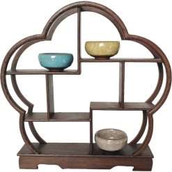Generic Chinese Antique Display Shelf Wooden Display Rack Floor Curio Cabinets Shelf Chinese Display Stand Wood Carving Jade Stone Shelf for Home Decorations