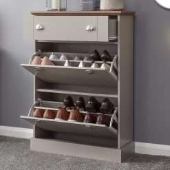GFW Kendal Deluxe Shoe Cabinet, 29 cm Depth x 77 cm Width x 109 cm Height, Grey/Oak
