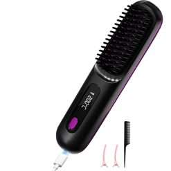 Go Brush Pro, Cordless Hair Straighteners Hot Air Brush Negative Ion Hot Comb Hair Straightener 3 Temps, Portable Straightener Comb for Travel