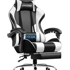 GTPLAYER Gaming Chair, Massage Computer Chairs with Footrest, Headrest and Lumbar Support Height Adjustable Ergonomic 360°-Swivel PC Chair White