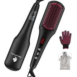 Hair Straightener Brush by MiroPure, 2-in-1 Ionic Straightening Brush with Anti-Scald Feature, Auto Temperature Lock & Auto-Off Function