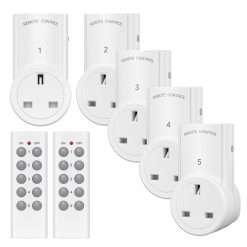 HBN Remote Control Plug Socket,13A/3120W Wireless Light Switch 30M/100ft Operating Range for Household Appliances,5 Pack Sockets and 2 Remotes