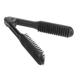 Healeved Double Sided Hair Straightener Comb Clamp Brush Heat Resistant Anti-frizz Styling Tool for Home and Salon Use Bristle Design Black