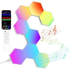 Hexagon LED Lights – 8 Pack Hex Wall Light RGB Gaming Panels, Hexagonal Smart Light Sync to Music for Room Decor, Bar, Gaming Setup, Bedroom Wall