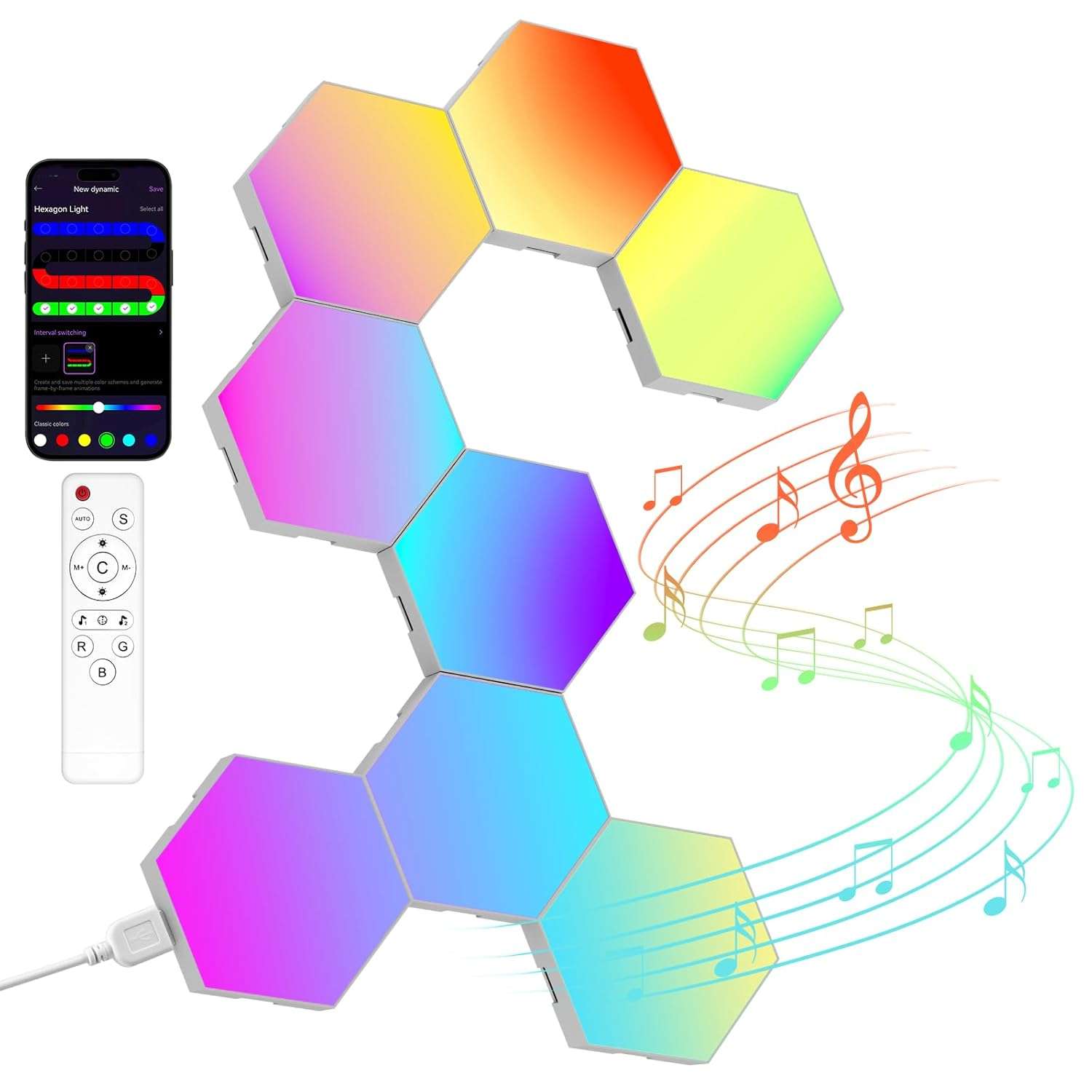 Hexagon LED Lights – 8 Pack Hex Wall Light RGB Gaming Panels, Hexagonal Smart Light Sync to Music for Room Decor, Bar, Gaming Setup, Bedroom Wall