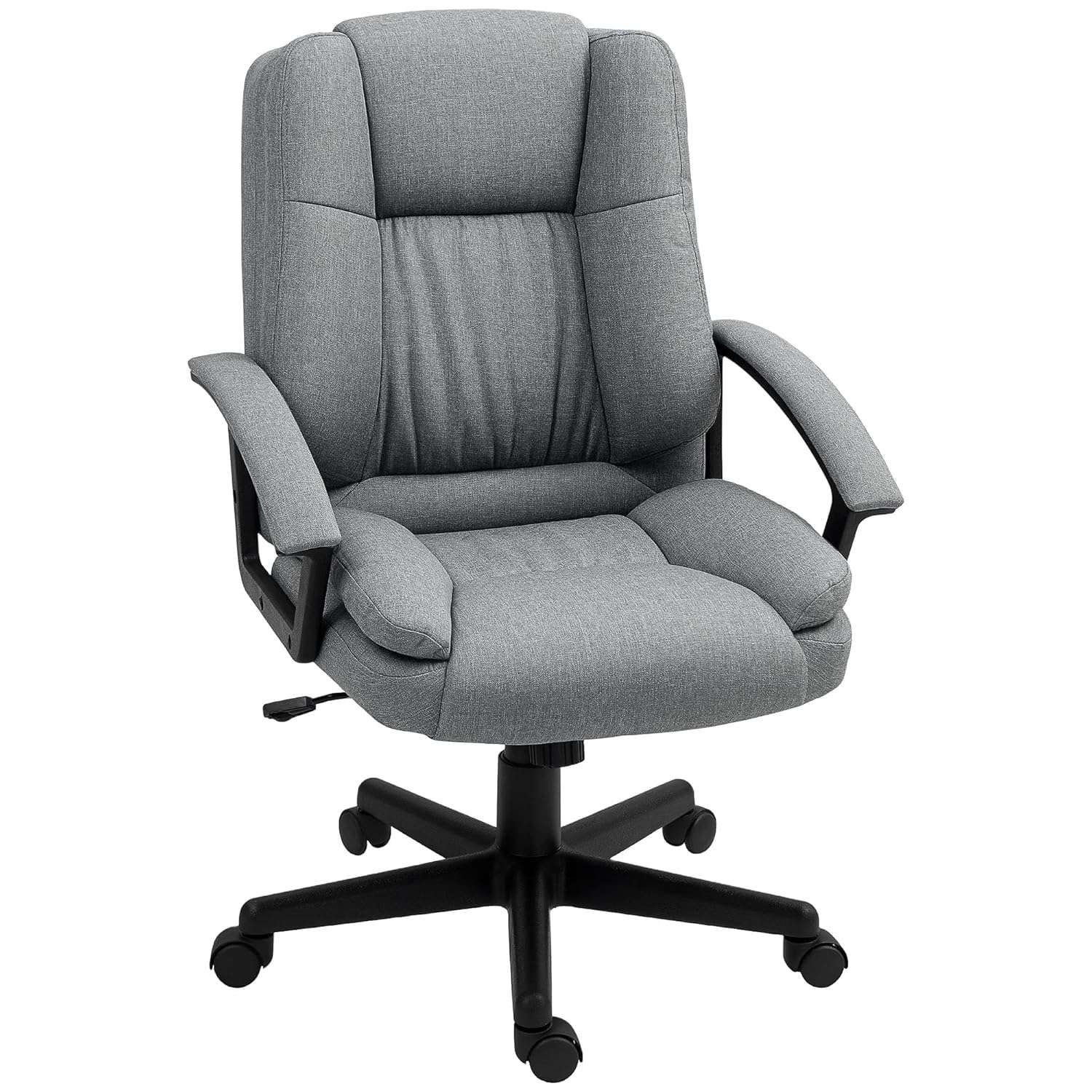 HOMCOM Office Chair, Computer Desk Chair, Linen Mid Back Executive Chair with Adjustable Height and Swivel Rolling Wheels for Home Study, Grey