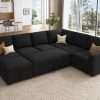 HONBAY Modular Sectional Sleeper Sofa with Pull Out Bed, Velvet U Shaped Sectional Couch with Storage Ottoman Convertible 7-Seater Sofa, Black