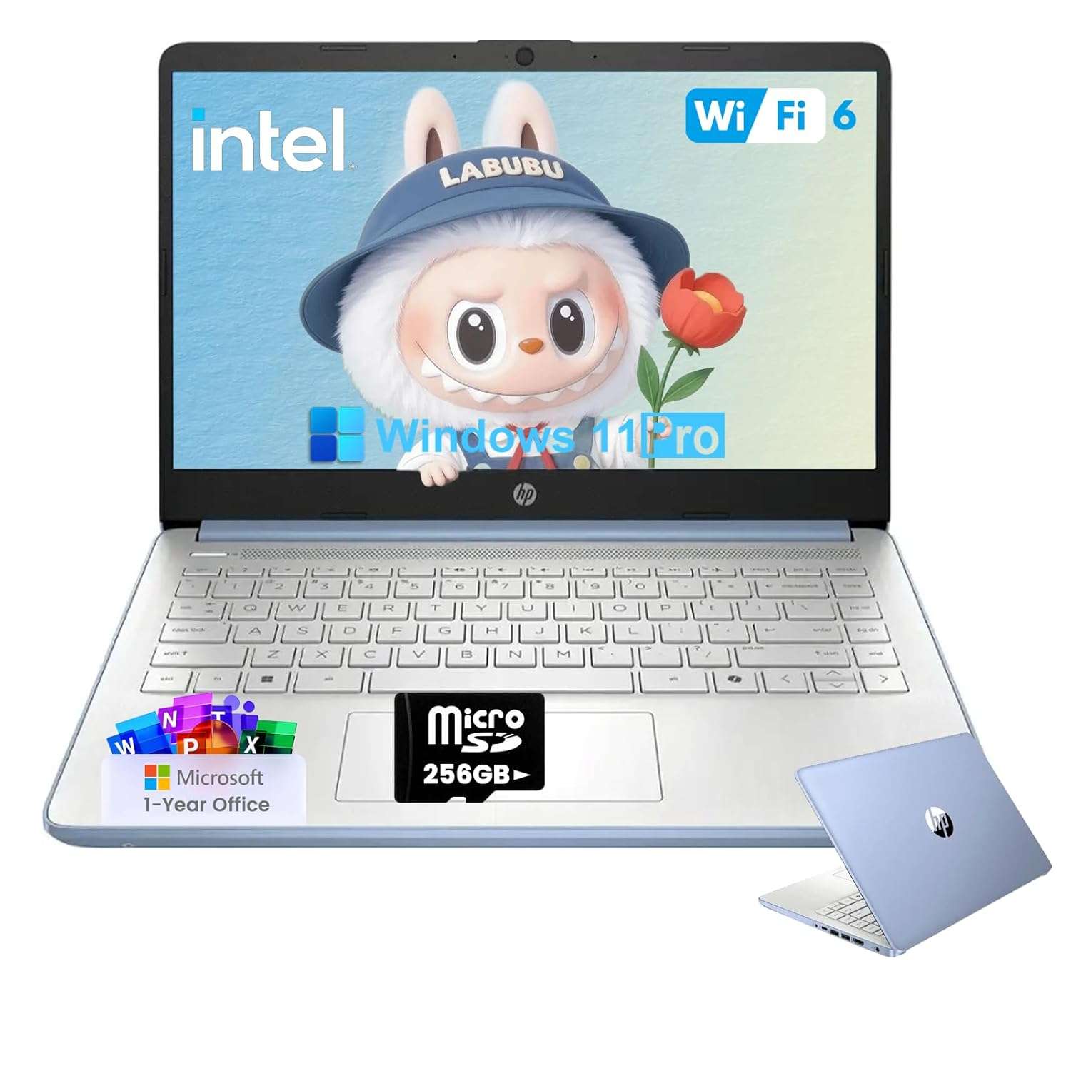 HP 2025 Student Business Laptop Computer - w/1 Year Office 365, 16GB RAM, 128GB UFS & 256GB SD Card, Ai Copilot Intel 4-Core Processor, HD Display, Windows 11 Pro(Blue)