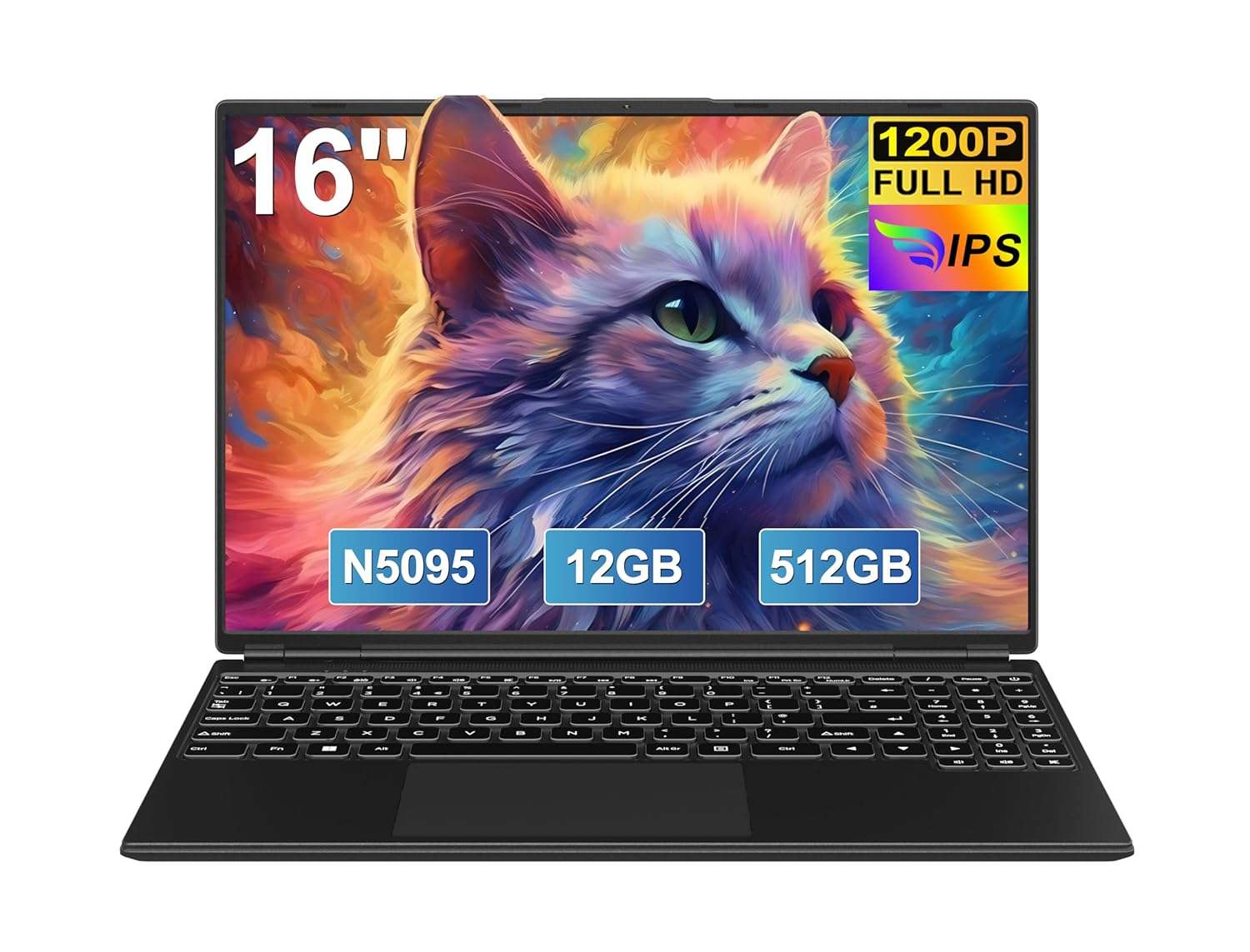 HUQPPQ 16 Inch Gaming Laptop, Celeron N5095 (Up to 2.9GHz),12GB RAM 512GB SSD, 1TB Expandable, FHD 1920x1200, WIN11, USB3.0, WiFi5, Notebook Computer for Students & Office-Black