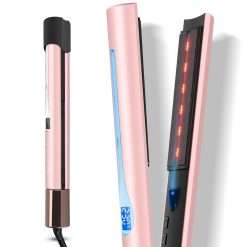 Infrared Ion Hair Straightener& Styler, 2 in 1 Straightener Curls and Straightens, Anti-frizz and Shine Effect, Dual Voltage, 14 Temperature Settings 100-230℃ Pink