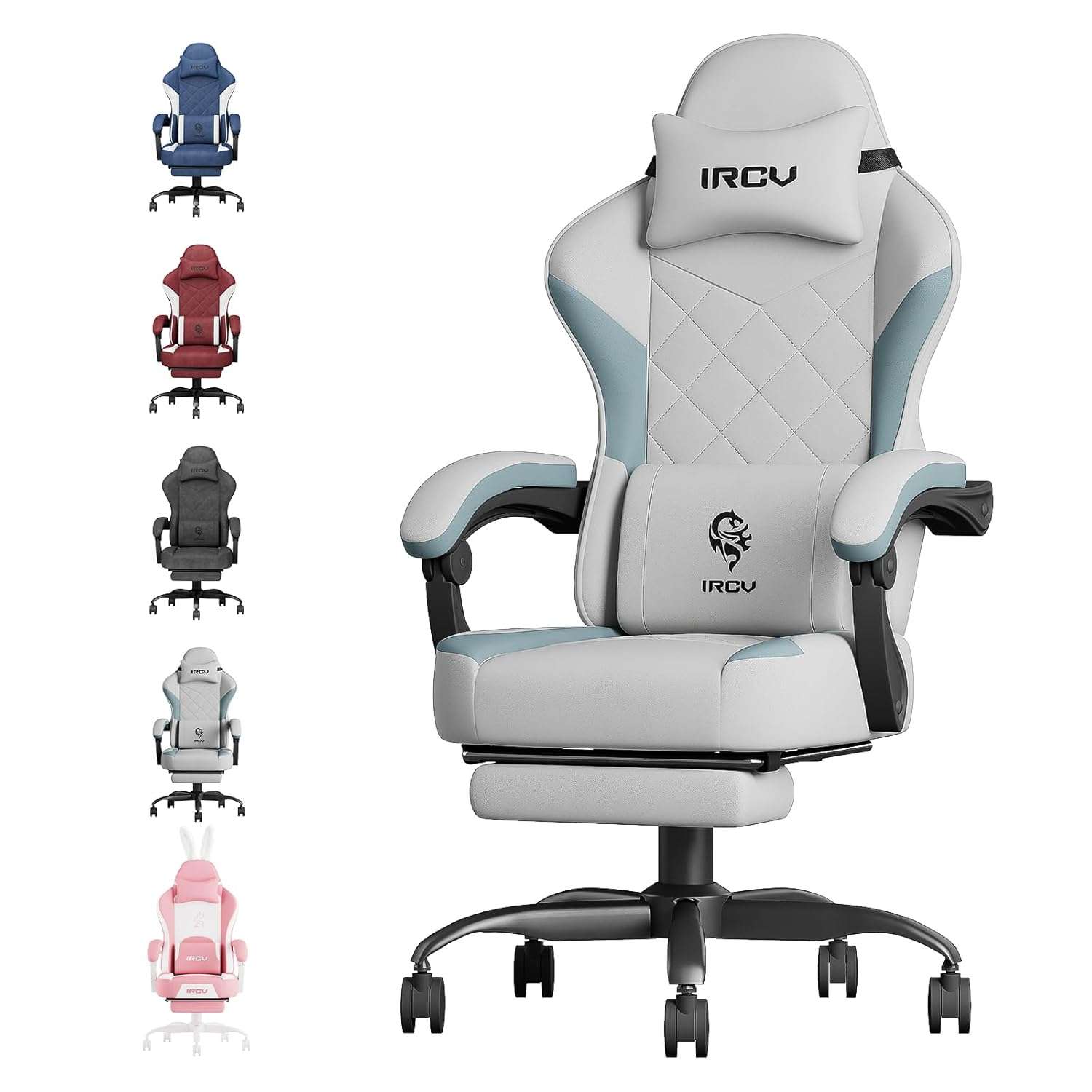 IRCV Computer Gaming Chair with Spring Cushion, Technology Fabric Office Style Gamer Chair for Adults with Footrest & Lumbar Support, Adjustable Height, High Back, Wide Seat,...
