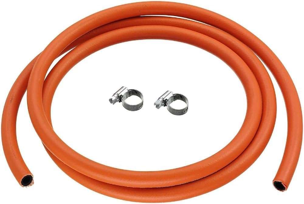JD Brands 3m LPG Gas Hose 8mm I/D – Flexible Butane/Propane Hose with 2 Secure Clips – For BBQs, Camping Cookers, Patio Heaters & Gas Appliances