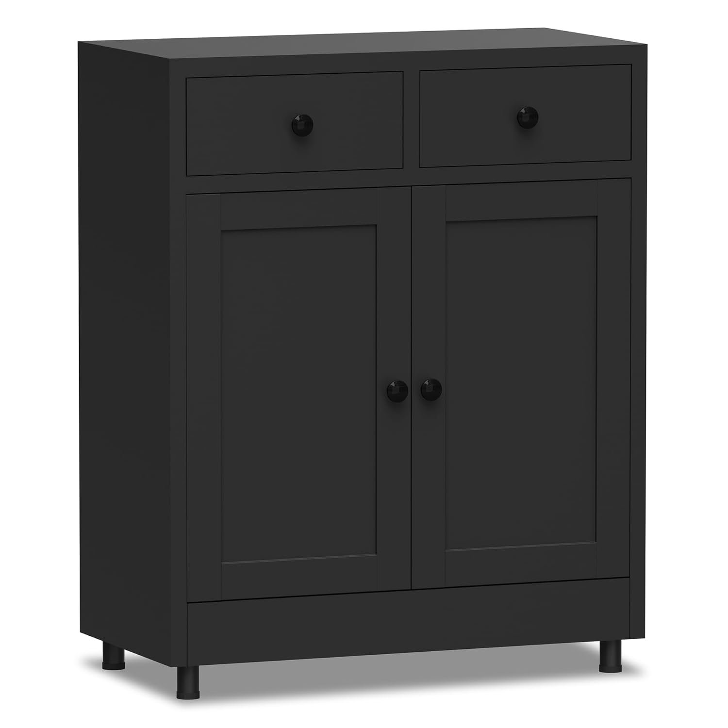 JINKUR Metal Storage Cupboard with 2 Drawers and Adjustable Shelf, Sideboard Buffet Cabinet for Home, Office, Hallway, Entryway, Living Room, Kitchen Pantry and Dining Room (Black)