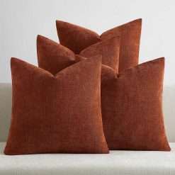 JUSPURBET 16x16 Pillow Covers Set of 4 Decorative Throw Pillow Covers Case for Couch Sofa Bed Soft Chenille Cushion Covers with Hidden Zipper for Home Decor Living Room,Burnt...