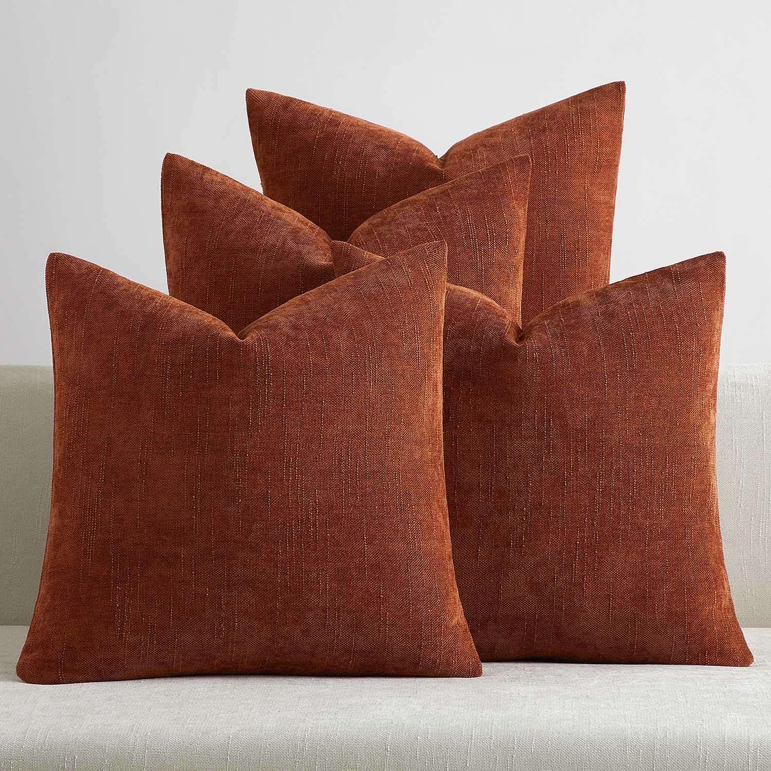 JUSPURBET 16x16 Pillow Covers Set of 4 Decorative Throw Pillow Covers Case for Couch Sofa Bed Soft Chenille Cushion Covers with Hidden Zipper for Home Decor Living Room,Burnt...