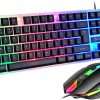 JUSTOP USB Wired Keyboard and Mouse Set, Luminous LED Lights, Full Size Slim Keyboard, LED Gaming Mouse, Game or Business, UK Layout, For PC, Laptop, Windows And Mac, PS4, PS5,...