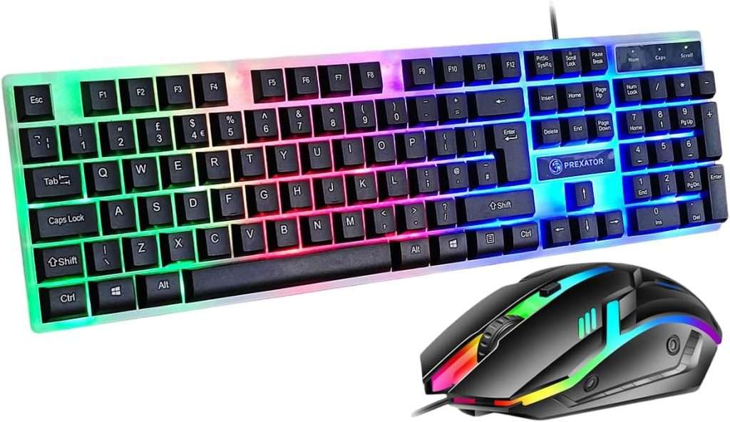 JUSTOP USB Wired Keyboard and Mouse Set, Luminous LED Lights, Full Size ...