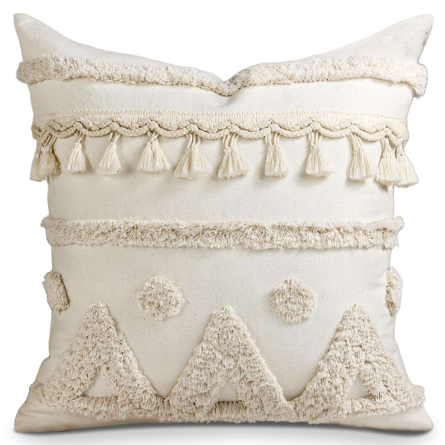 Kokaaee Throw Pillow Covers 18x18 - Tufted Boho Decorative Pillow Cover with Zipper for Couch Sofa Bed Living Room Aesthetic Soft Farmhouse Textured Striped Indoor Pillowcase,...