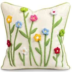 Kokaaee Throw Pillow Covers 18x18 - Tufted Decorative Pillow Cover with Zipper for Couch Sofa Bed Living Room Aesthetic Cute Soft Spring Summer Farmhouse Indoor Pillowcase,...