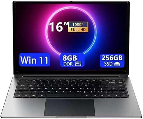 Laptop 16-inch 8GB DDR 256GB SSD Portable Laptop,Expandable to 1TB Pentium Quad-core CPU up to 2.64 GHz 9000mAh Battery Mini HDMI Interface USB3.0 Interface Dual-Band WiFi...