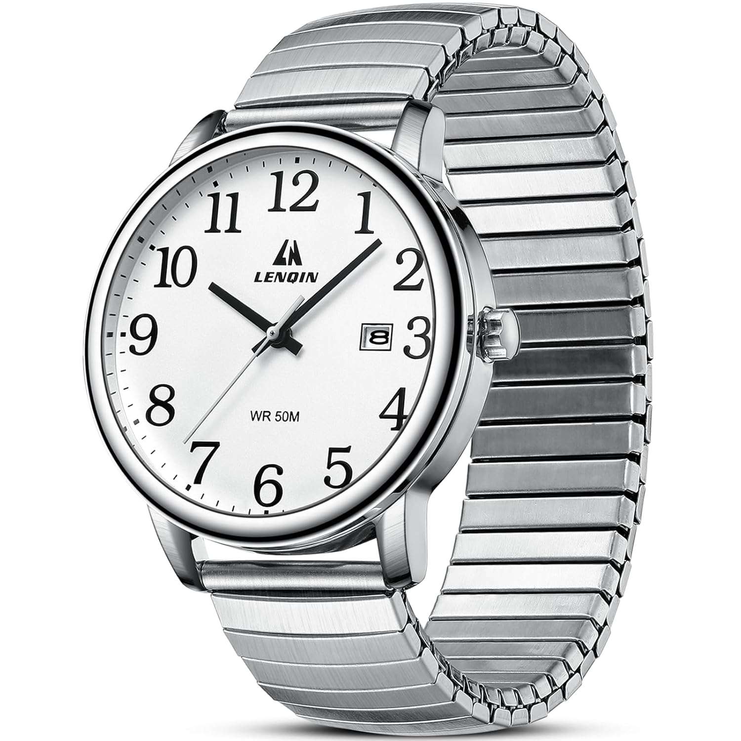 LN LENQIN Mens Watches Analog Quartz Watches for Men Stainless Steel Waterproof Men's Wrist Watch Easy Reader 38 mm Expansion Band