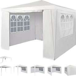 Event Gazebo with 4 Side Panels, Outdoor Waterproof Party Tent Marquee with Coated Steel Frame (3x3M)
