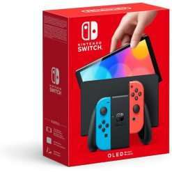 Nintendo Switch (OLED Model) - Neon Blue/Neon Red - Supplied with Genuine UK Plug