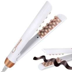 LRHSBG Hair Straightener Brush and Curler 2 in 1, Hair Straightening Brush with Teeth for Creating Straight or Curly Hair Style, 4 Temp-Setting, Safety Lock, Swivel Cord,...