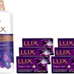 Lux Body Wash Magical Orchid Body Wash 1L (1 Pack) & Lux Purple Magical Soap Bars 6 Pack (80g)