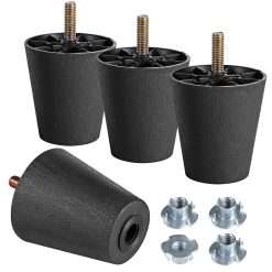 Manesi 4Pcs 2.5 inch Plastic Sofa Legs，Black Sofa Replacement Legs，Round Furniture Legs with M8 Bolts for Couch Dresser Cabinet Chair Bed Coffee Table