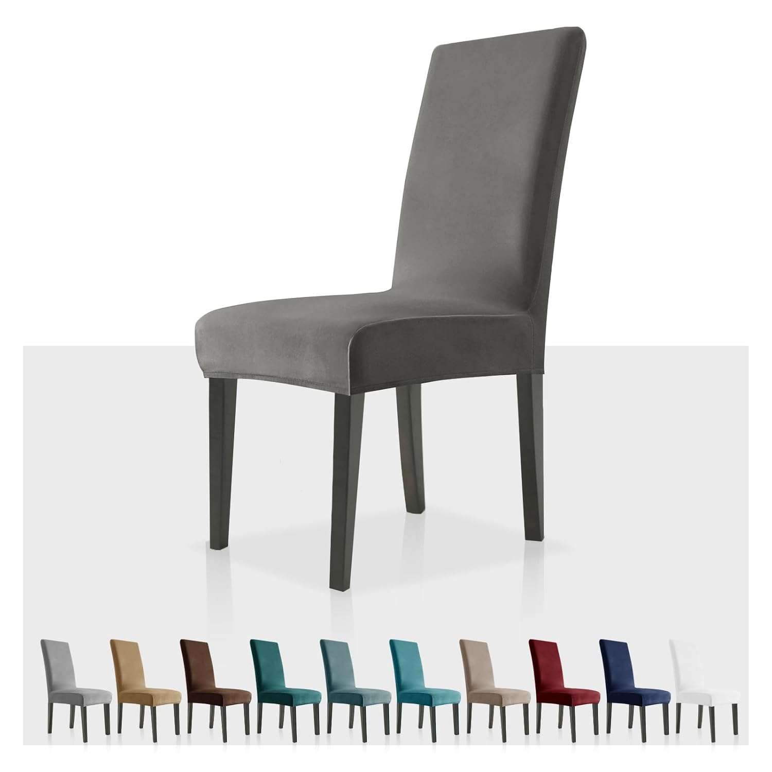 MAXIJIN Stretch Velvet Chair Covers for Dining Chairs Set of 2 Removable Velour Dining Chair Covers Plush Chair Slip Covers for Dining Room,Hotel,Kitchen,Ceremony (Grey, 2)