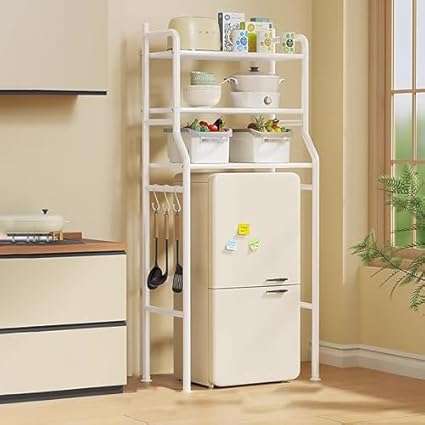 Microwave Stand Mini Fridge Storage Unit for Bedroom & Kitchen, Sturdy Refrigerator Base with Large Space, White 65x155cm - Organize Appliances Effortlessly