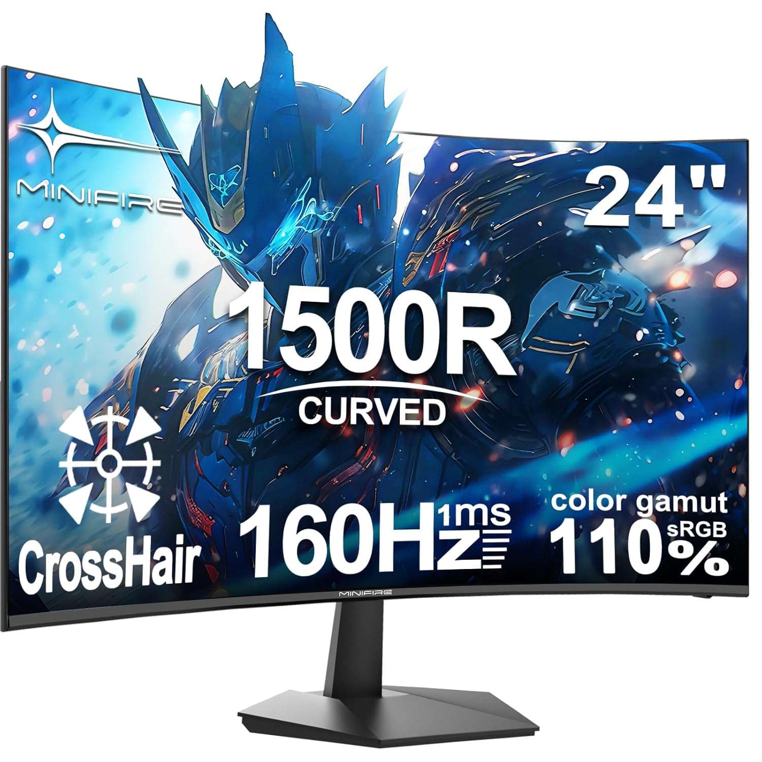 Minifire 24 Inch Gaming Monitor, 160Hz, Curved Gaming Monitor, 1500R, 1Ms, sRGB130%, FHD 1080P Computer Screen, VESA Compatible, Eye Care Adaptive Sync HDMI&DP Prots (MFG24C1L )