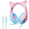 Mytrix Cat Ear Gaming Headset Compatible with PS4, PS5, Xbox, PC, MAC, Switch, Gradient Pink Blue Wired Headphones with 360° Rotation Microphone, Surround Sound, Soft Earmuff,...
