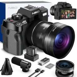 NBD 4K Digital Cameras for Photography - 48MP/60FPS Video Camera for Vlogging, WiFi & App Control, YouTube Vlogging Camera with 32GB TF Card. Wide-Angle & Macro Lens Included...