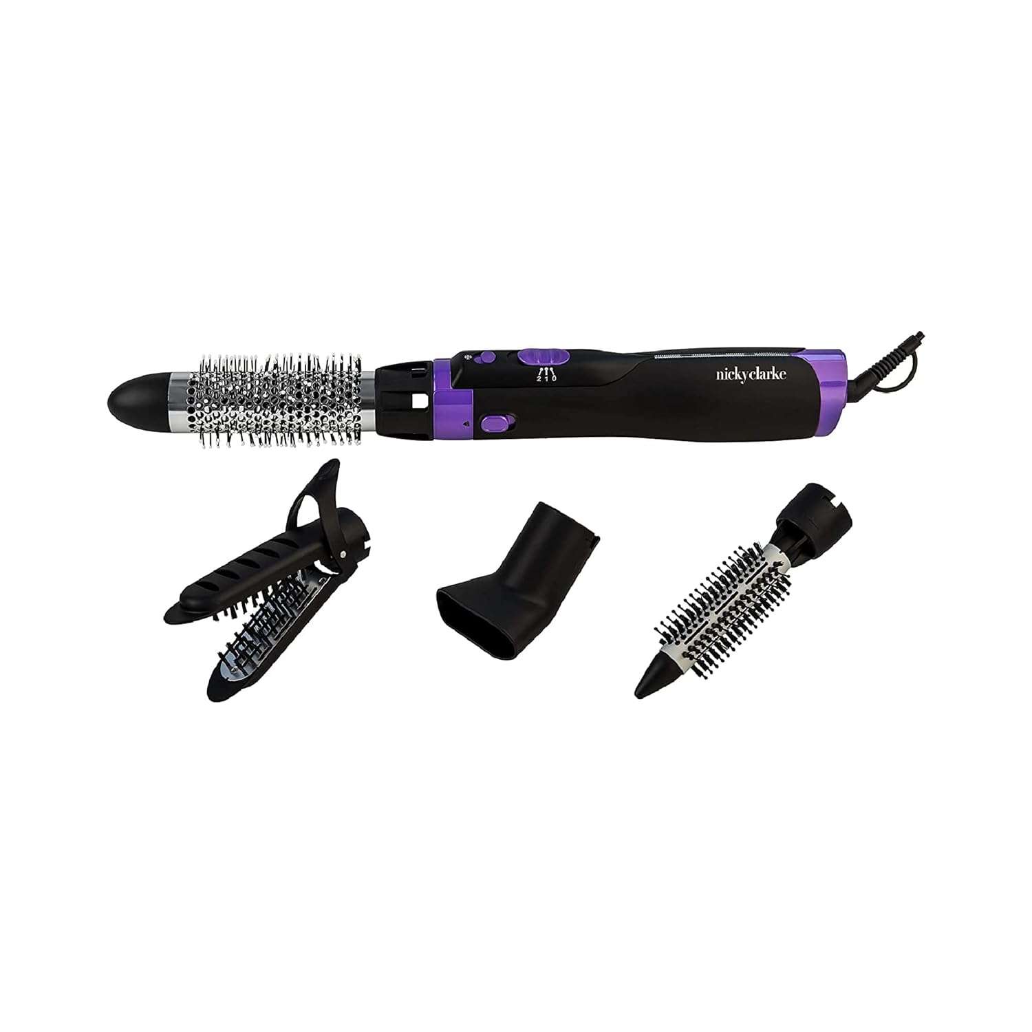 Nicky Clarke 1000W 4-in-1 Frizz Control Ionic Hot Air Brush Volumising Hair Styler, 2 Heat / Speeds & Cool Shot, Four Accessories: 20mm & 38mm Brushes, Concentrator Nozzle &...