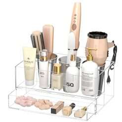 NIUBEE Haarwerkzeug-Organizer, transparenter Acryl-Haartrockner und Styling-Organizer mit Schublade, Badezimmer-Arbeitsplatte, Föhn-Halter, Make-up, Toilettenartikel
