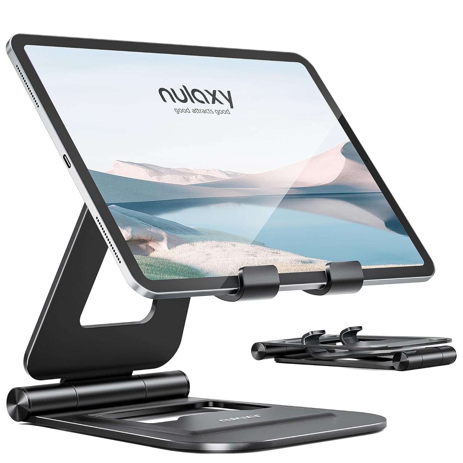 Nulaxy Aluminum Tablet Stand, Fully Foldable Adjustable Desktop Tablet Stand Holder, iPad Accessories for Office Compatible with iPad Air 4/Mini/Pro 11/12.9/10.2/9.7, All 4-11''...