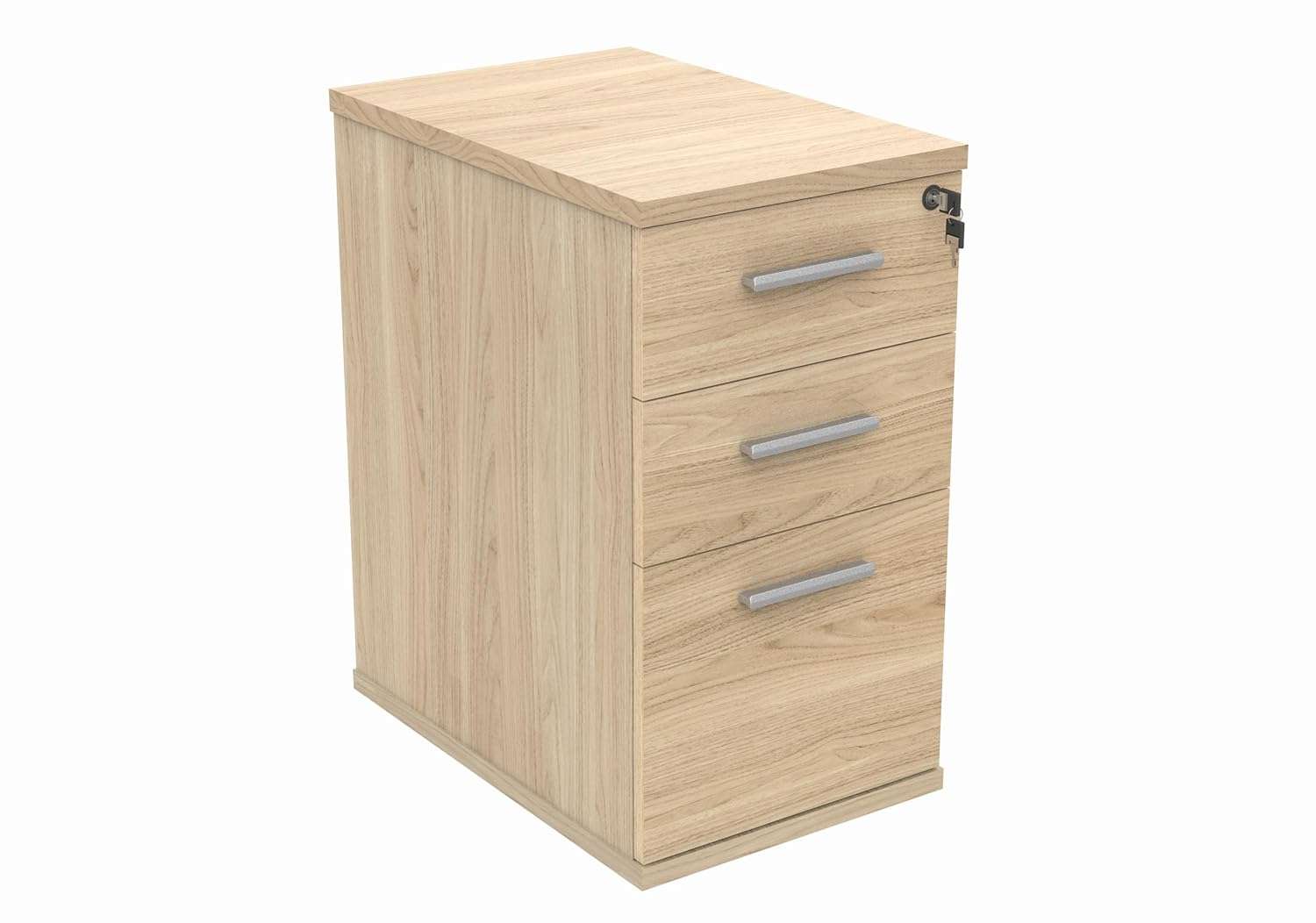 Office Hippo Essentials Heavy Duty Storage Pedestal Unit, File Cabinet Featuring 3 Lockable Drawers, Suitable For Commercial Office, Home And Classroom, Canadian Oak, 60D x...